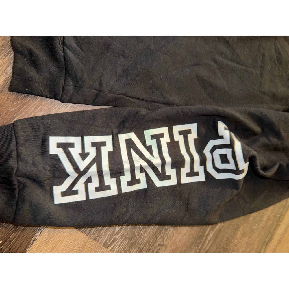 Victoria's Secret PINK Black‎ Jogger Sweatpants Large Logo Graphic Drawstring L